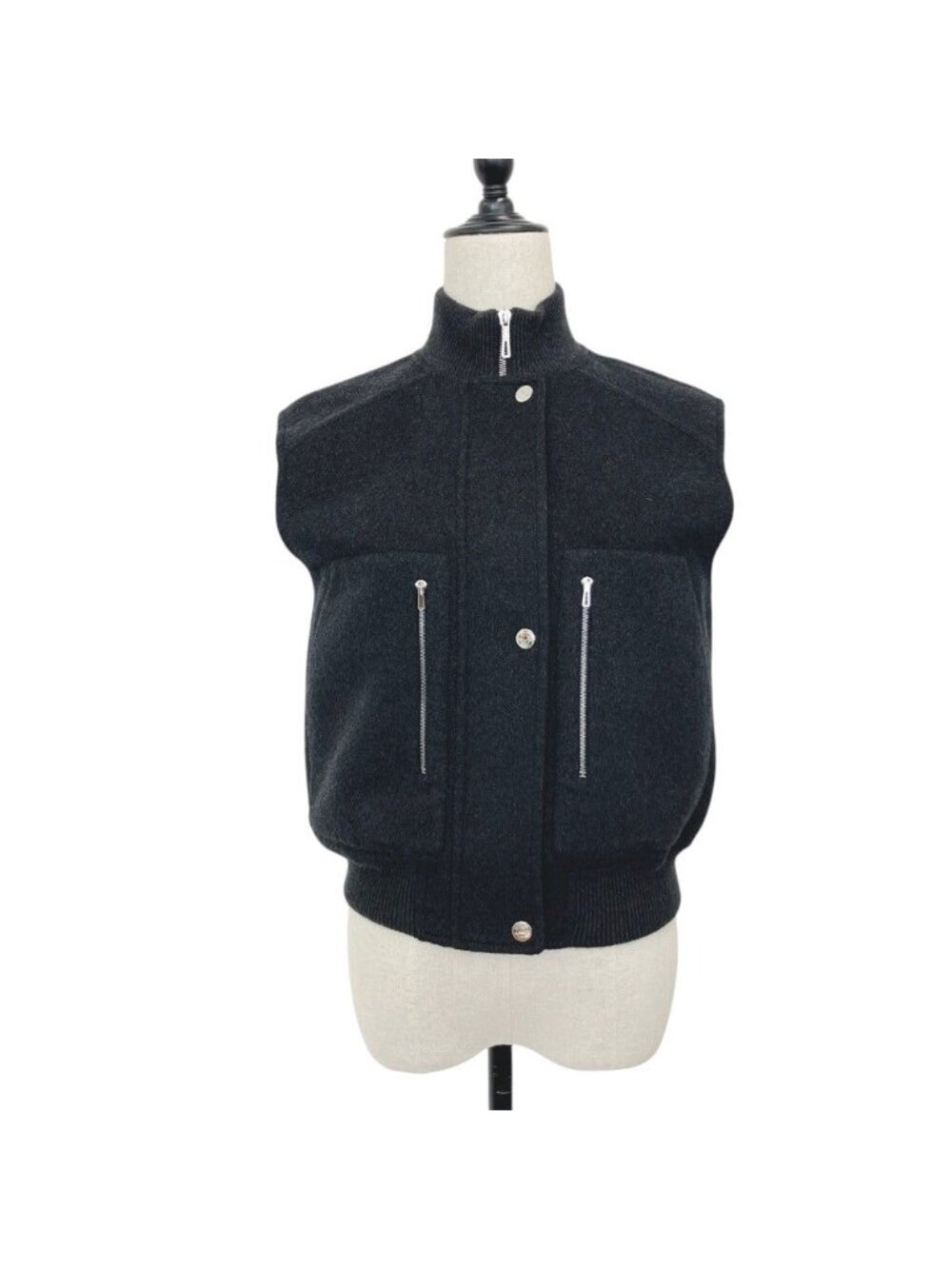 Hermes Sellier Buttons Cashmere Vest Charcoal Gray Spring Summer Fall Winter 38